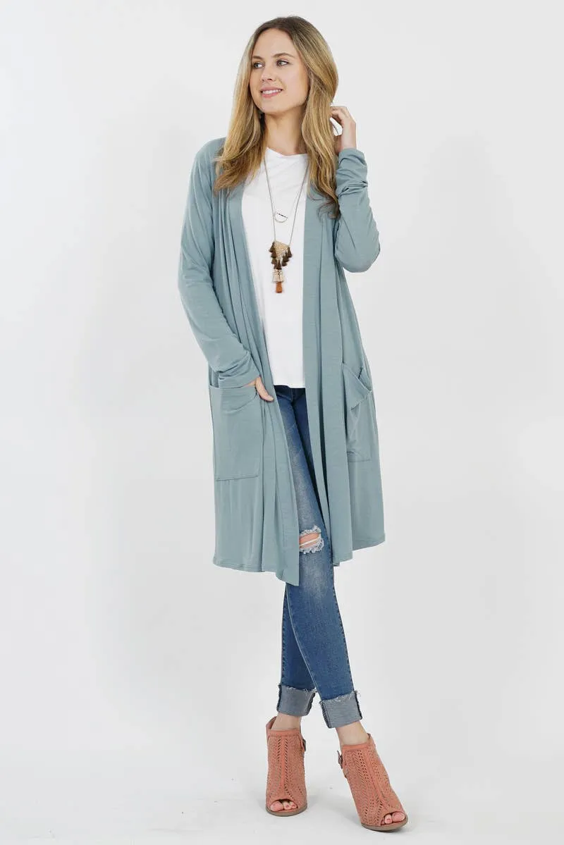 ,.._ SI-23592 LONG SLEEVE SLOUCHY POCKET OPEN CARDIGAN: BLACK-147218 / XL