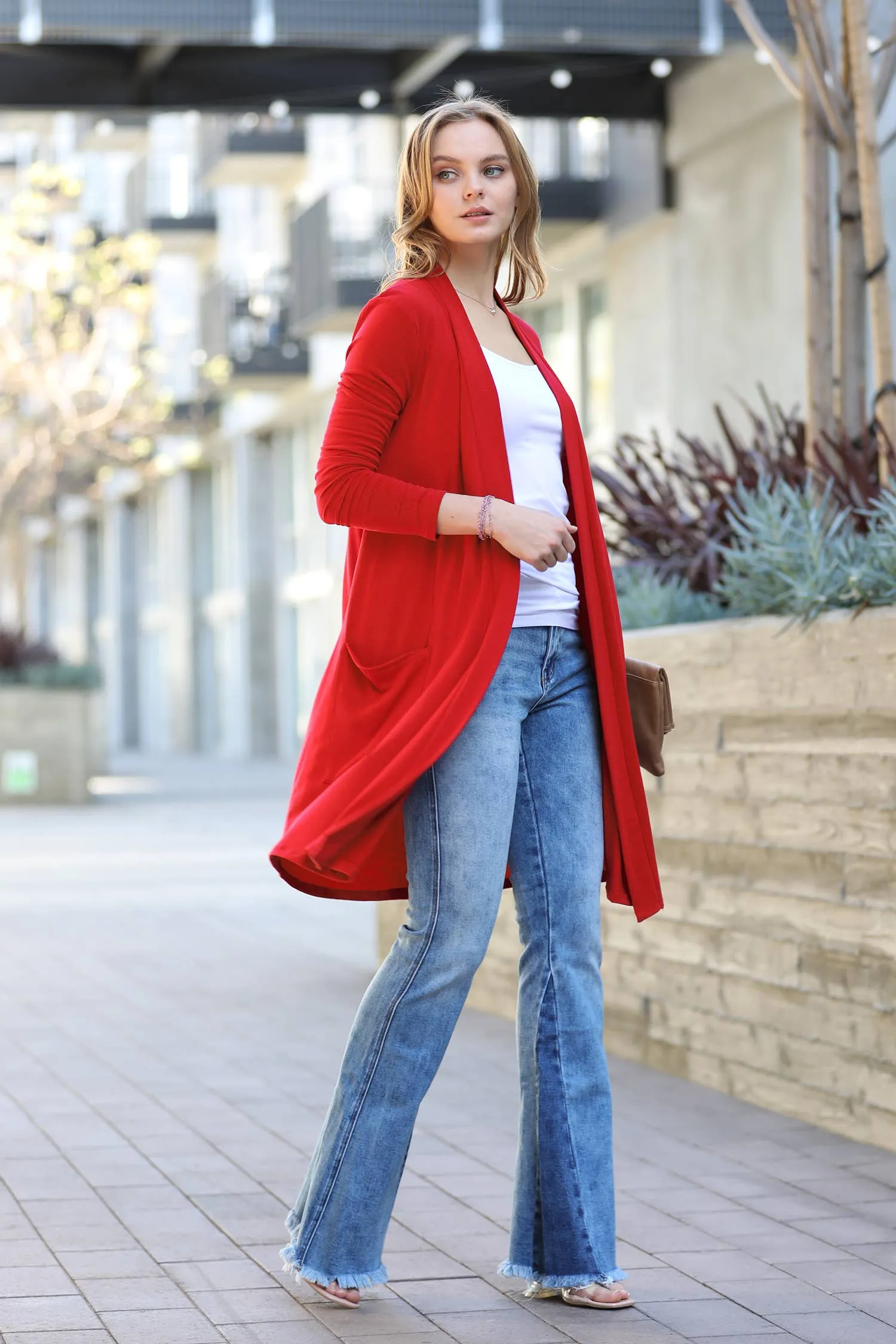 ,.._ SI-23592 LONG SLEEVE SLOUCHY POCKET OPEN CARDIGAN: BLACK-147218 / XL