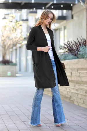 ,.._ SI-23592 LONG SLEEVE SLOUCHY POCKET OPEN CARDIGAN: BLACK-147218 / XL