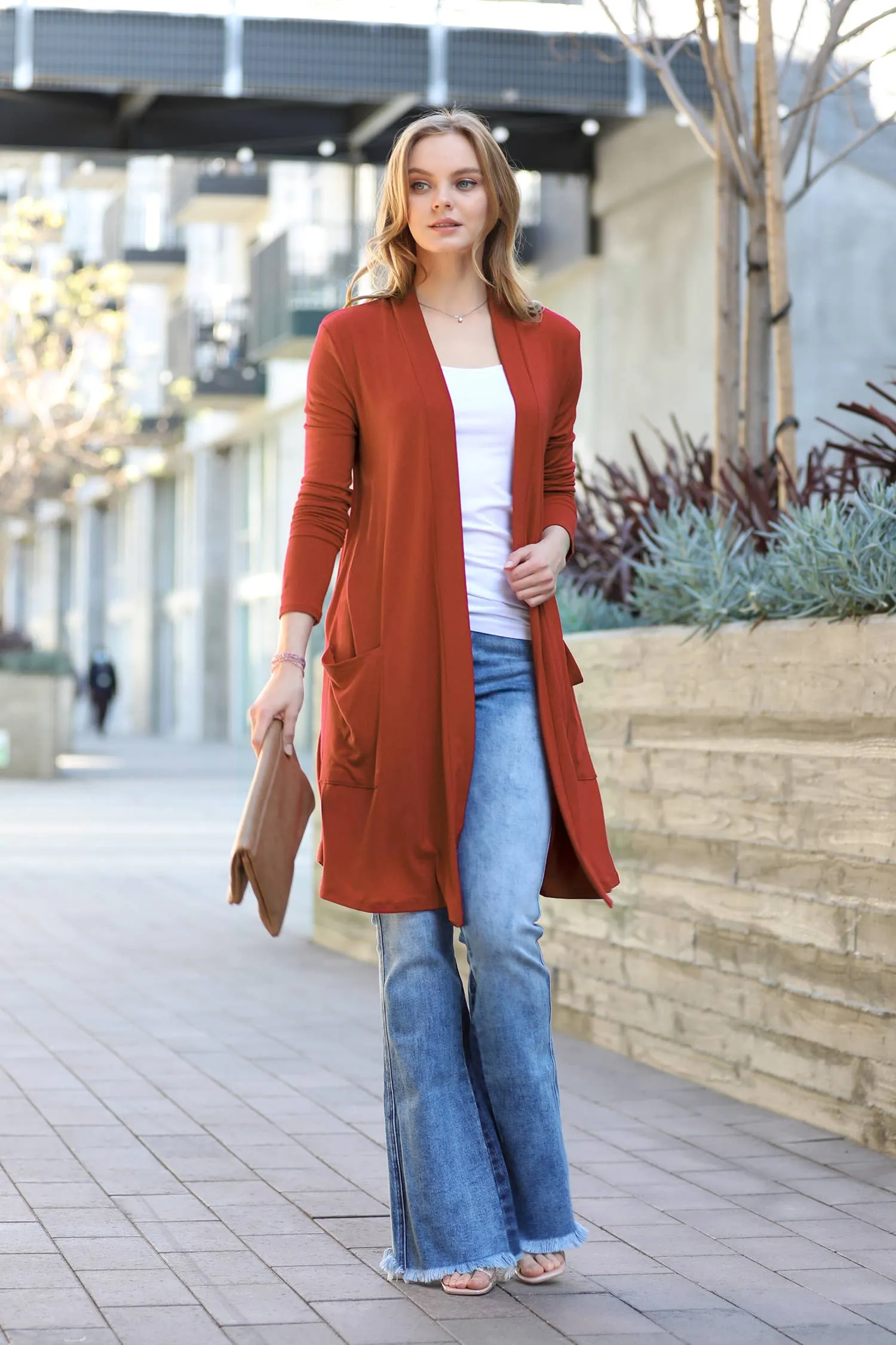 ,.._ SI-23592 LONG SLEEVE SLOUCHY POCKET OPEN CARDIGAN: BLACK-147218 / XL