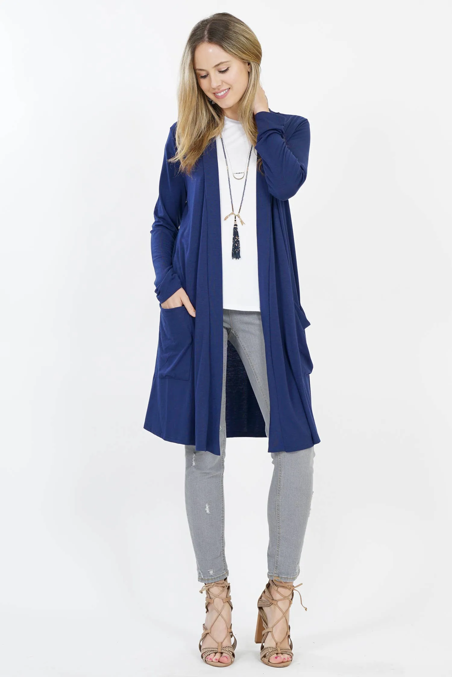 ,.._ SI-23592 LONG SLEEVE SLOUCHY POCKET OPEN CARDIGAN: BLACK-147218 / XL