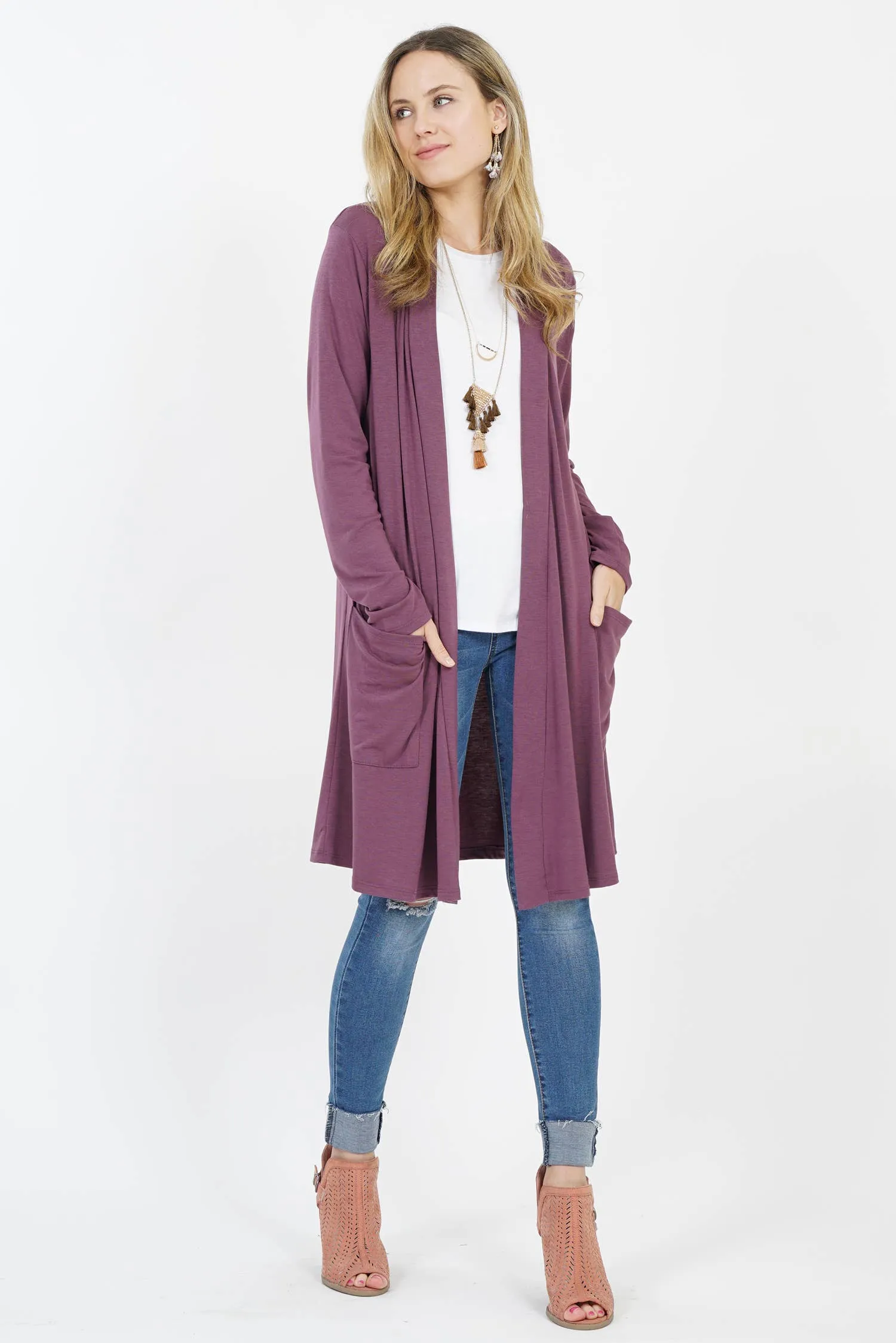 ,.._ SI-23592 LONG SLEEVE SLOUCHY POCKET OPEN CARDIGAN: BLACK-147218 / XL