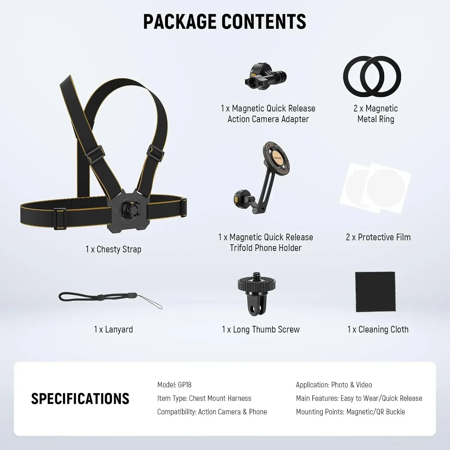 Adjustable Chest Mount for Action Camera & Phone Hands Free Strap for Gopro Dji Osmo Iphone