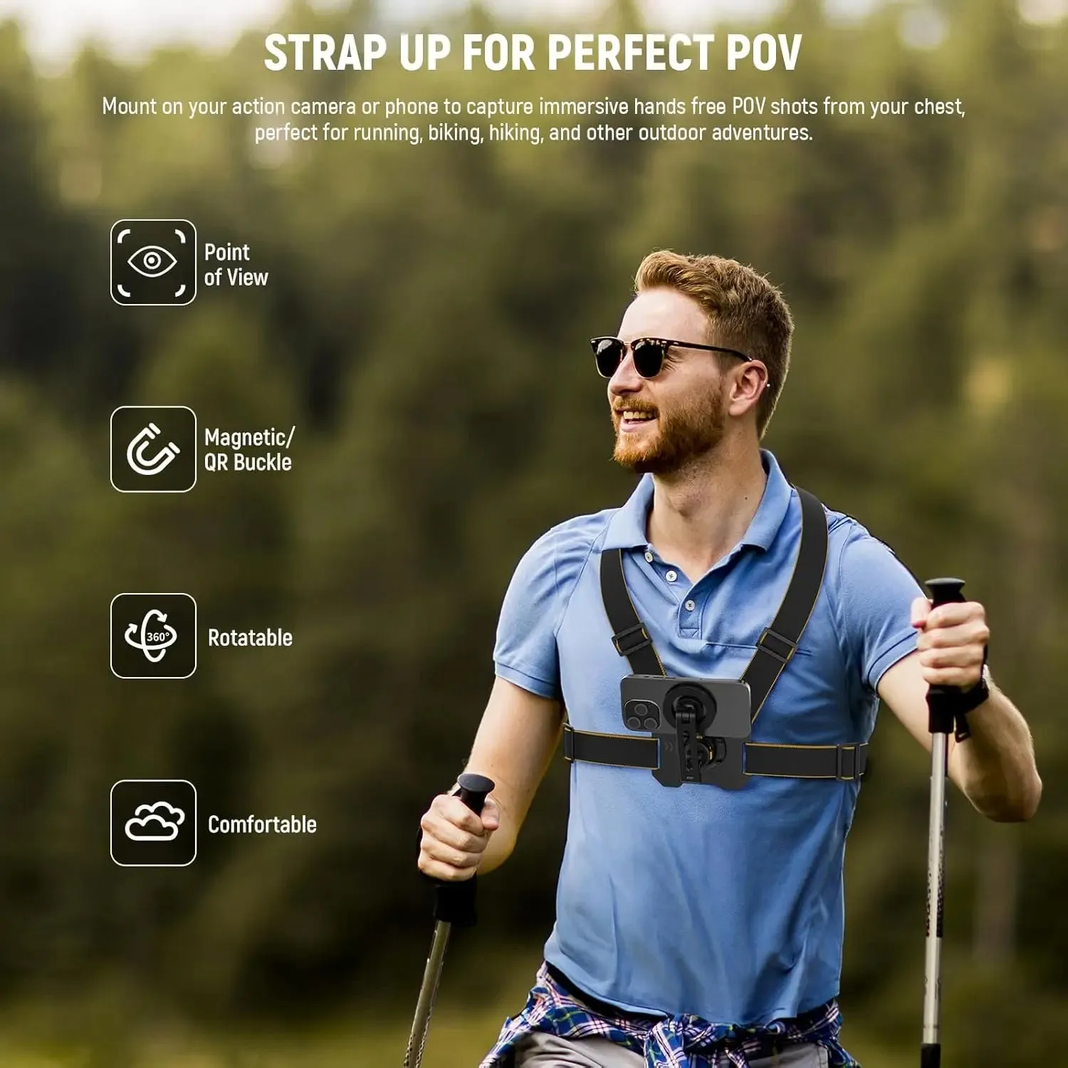 Adjustable Chest Mount for Action Camera & Phone Hands Free Strap for Gopro Dji Osmo Iphone