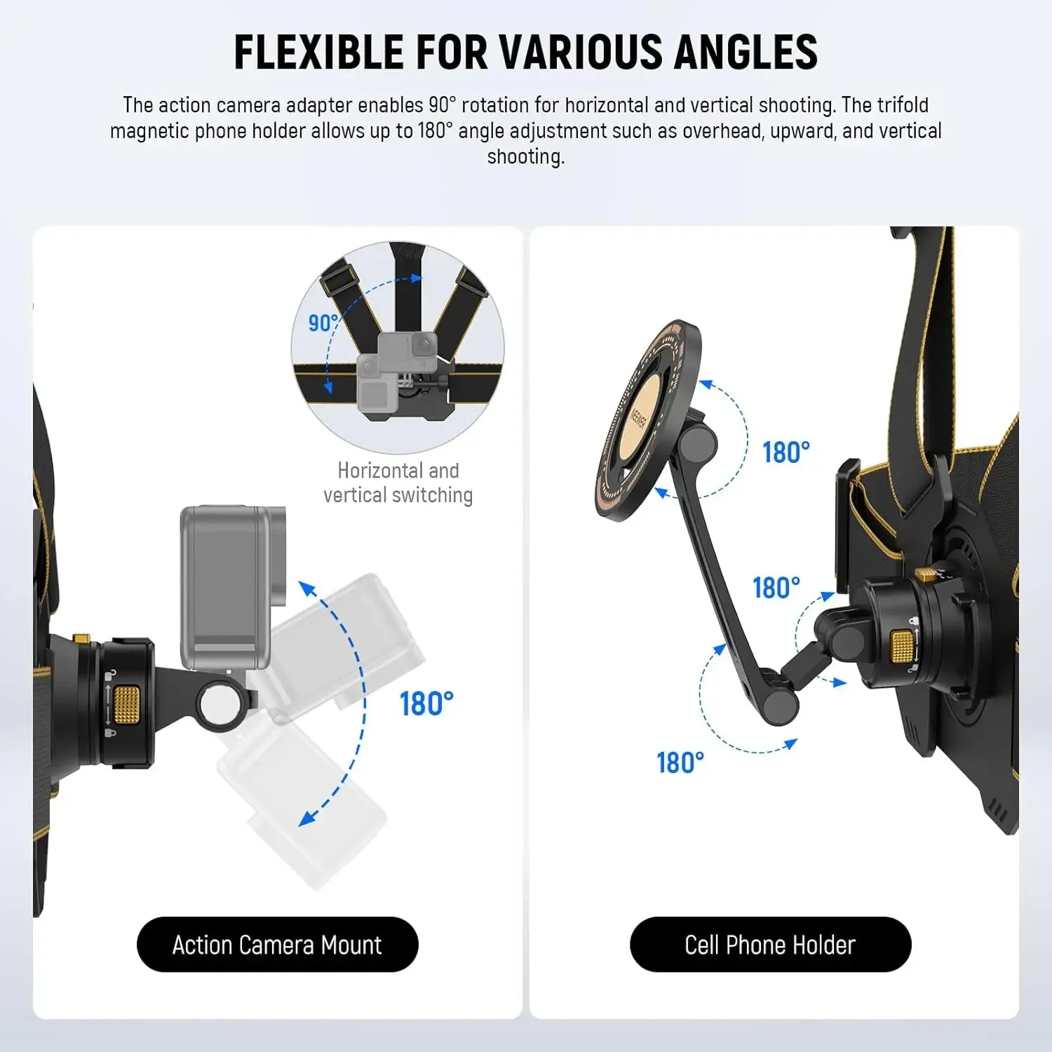 Adjustable Chest Mount for Action Camera & Phone Hands Free Strap for Gopro Dji Osmo Iphone