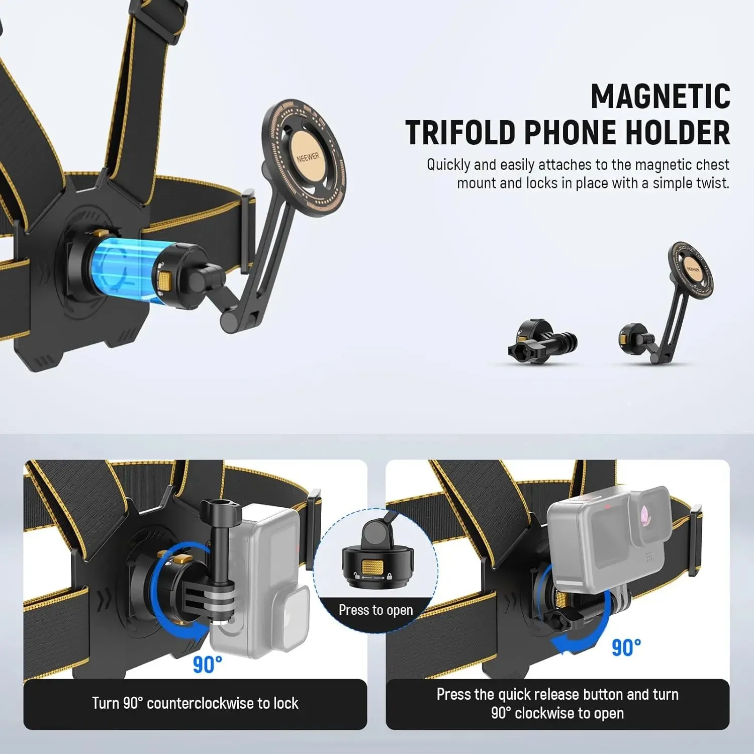 Adjustable Chest Mount for Action Camera & Phone Hands Free Strap for Gopro Dji Osmo Iphone
