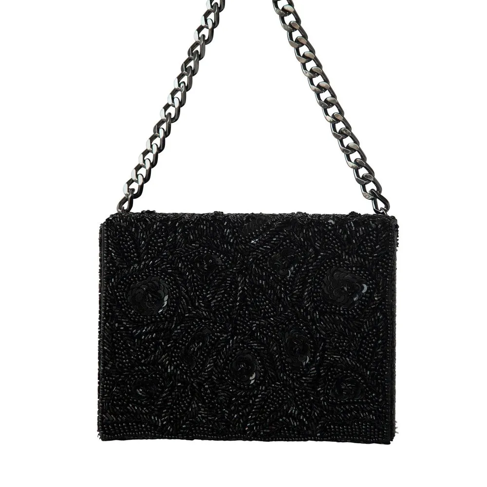 Adora By Ankita Black Scallop Cut Dana Clutch Bag