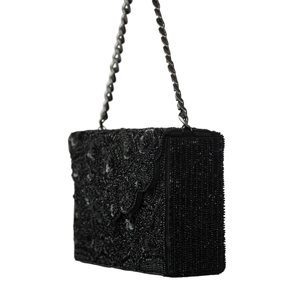 Adora By Ankita Black Scallop Cut Dana Clutch Bag