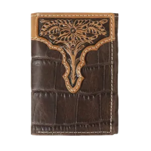 Ariat Croc Printed Trifold Brown Leather Wallet A3552902