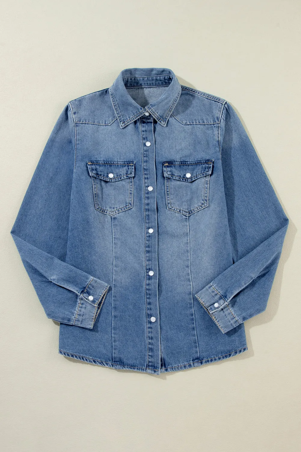 Buttoned Denim Shirt Flap Pockets