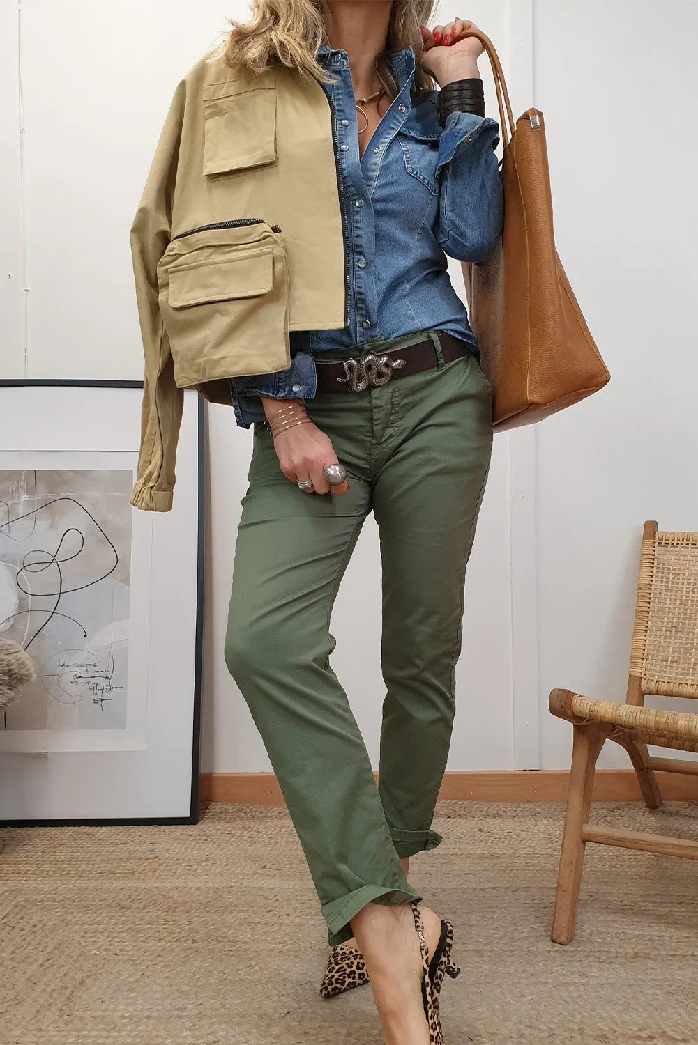 Buttoned Denim Shirt Flap Pockets