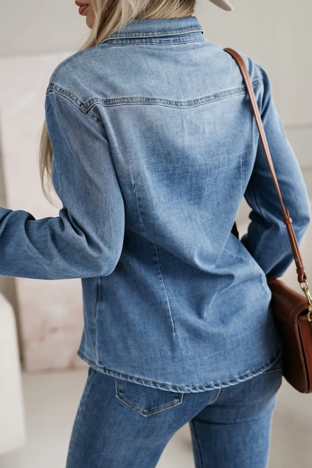 Buttoned Denim Shirt Flap Pockets
