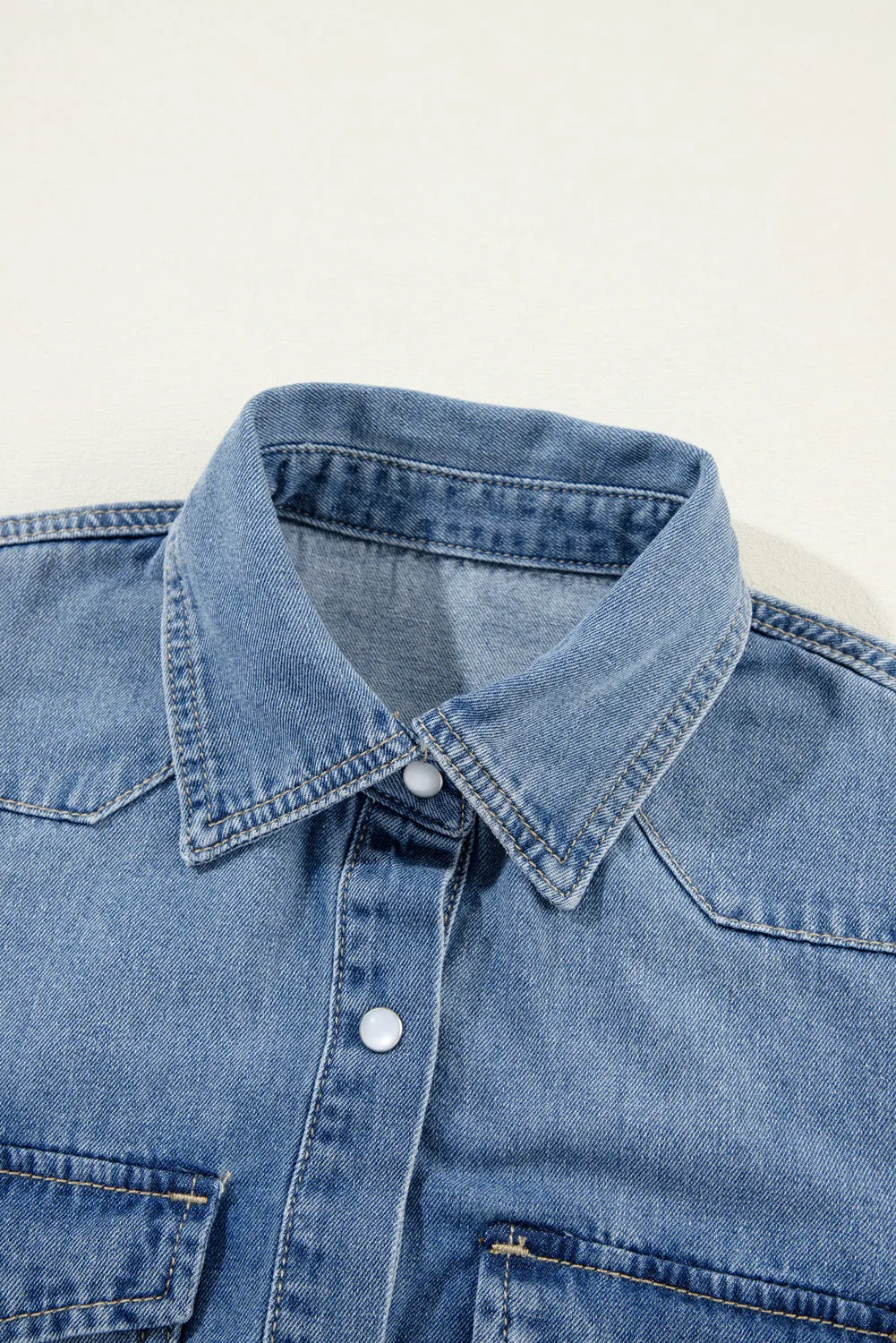 Buttoned Denim Shirt Flap Pockets