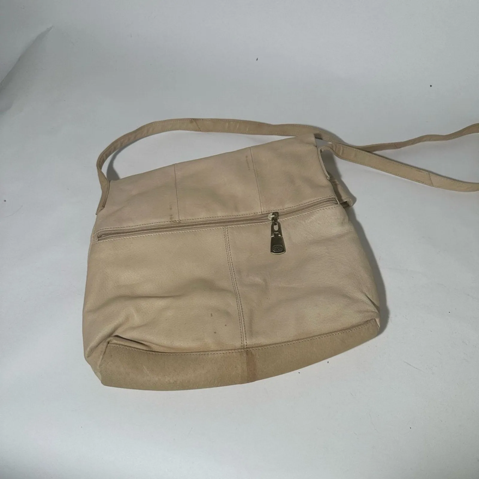 Cream Crossbody Bag with Suede Texture and Tassel