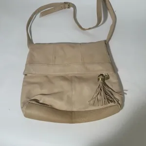 Cream Crossbody Bag with Suede Texture and Tassel