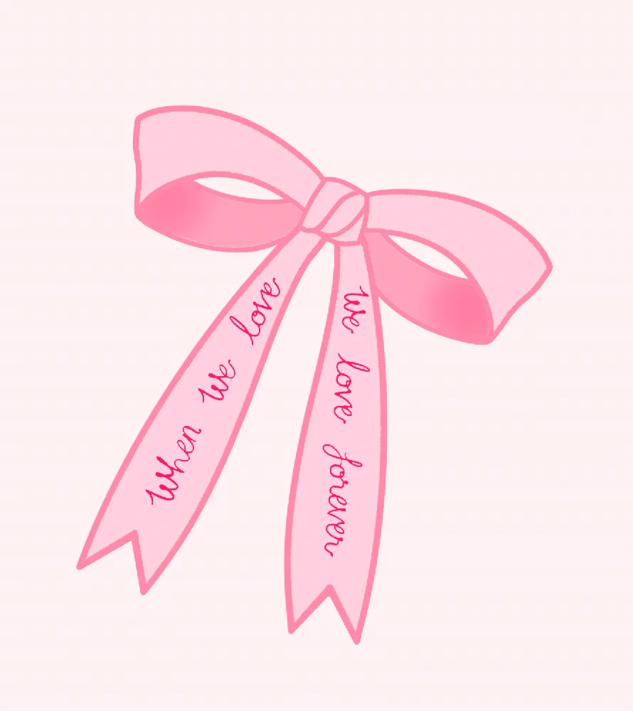 CROP V NECK SLOUCHY Pink Forever Love Bow Print