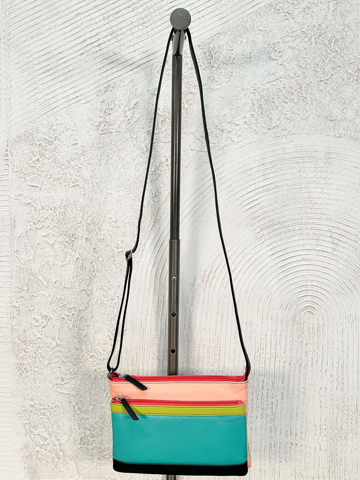 Double Zip Crossbody Bag, Peach Multi