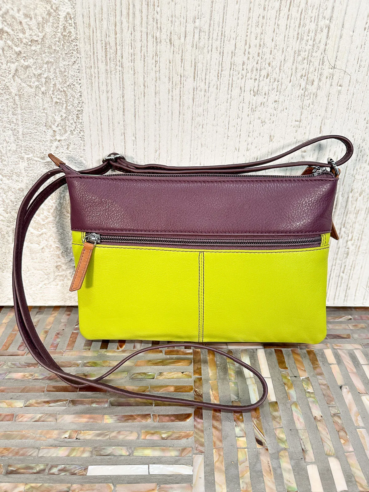 Double Zip Crossbody Bag, Sage Multi