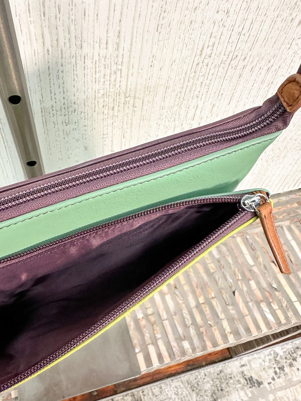 Double Zip Crossbody Bag, Sage Multi