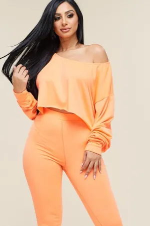 FRENCH TERRY LONG SLEEVE SLOUCHY SET - NEON ORANGE