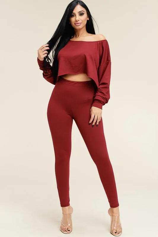 FRENCH TERRY LONG SLEEVE SLOUCHY SET - NEON ORANGE