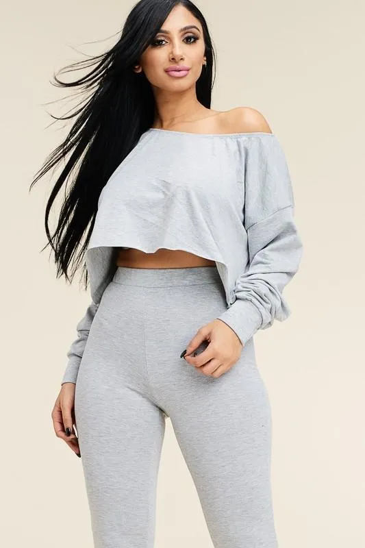 FRENCH TERRY LONG SLEEVE SLOUCHY SET - NEON ORANGE