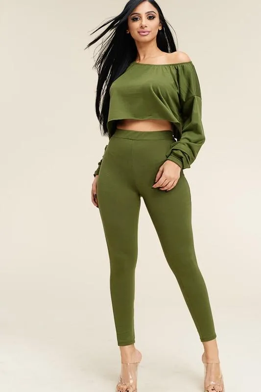 FRENCH TERRY LONG SLEEVE SLOUCHY SET - NEON ORANGE