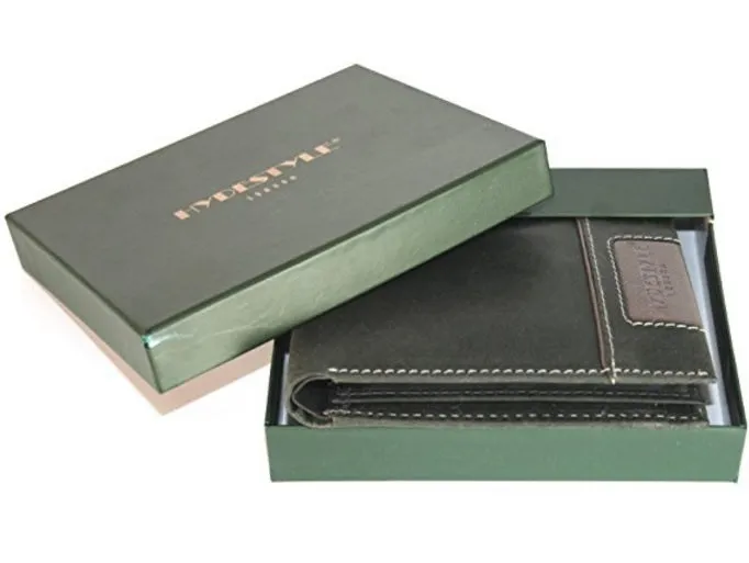 Men's Hunter Distressed Leather Bifold Wallet in branded giftbox # GW69 Black