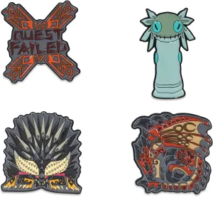 Monster Hunter: World Enamel Pin Set of 4 | Includes Nergigante, Rathalos, Wiggler | Metal Brooch Badge Accessories For Backpack, Clothes, Lapels | Official Capcom Video Game Pins