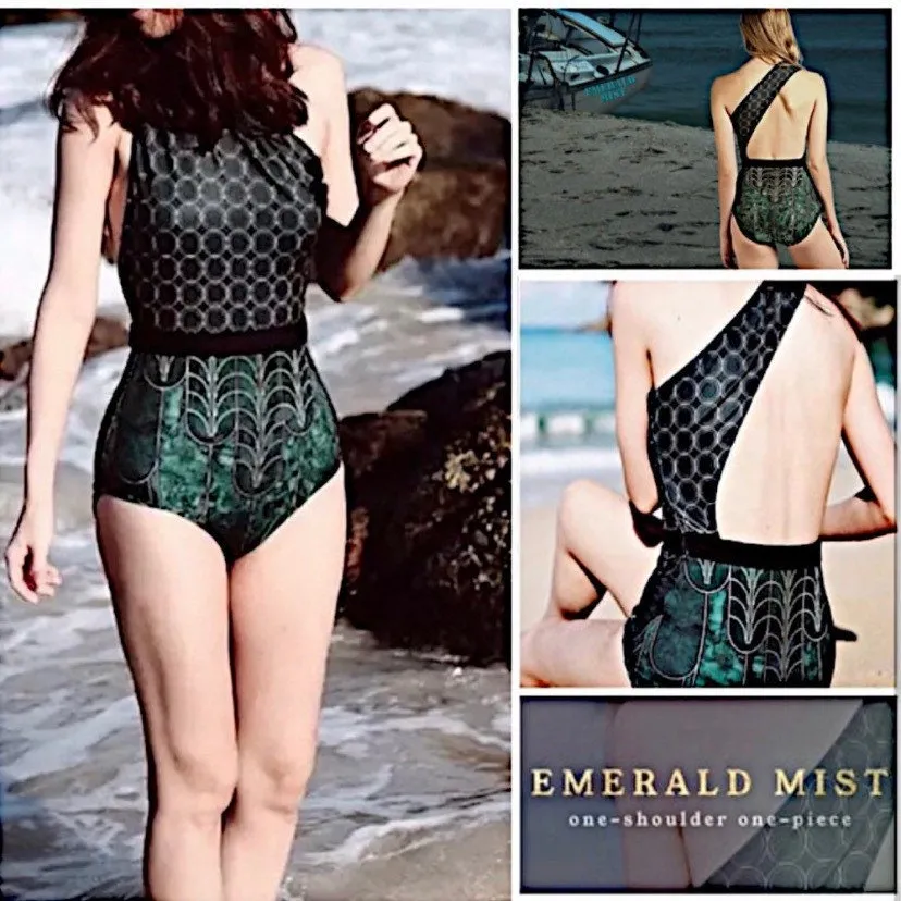 NEW 3 style petite swimsuit Teal Mist 2 / Emerald Mist 1 - shoulder swim or Black Jade longsleeve rashguard regal resort cruise coordinates