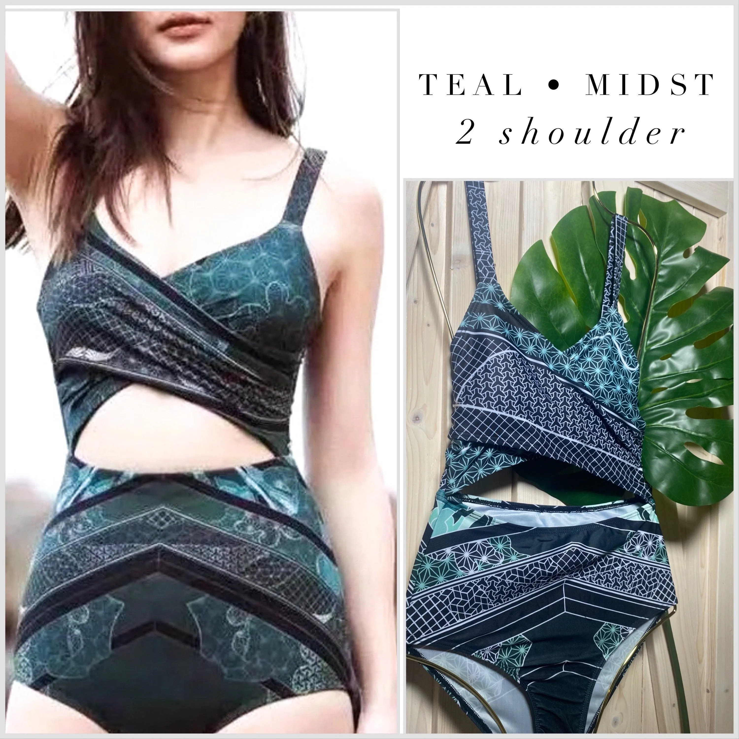 NEW 3 style petite swimsuit Teal Mist 2 / Emerald Mist 1 - shoulder swim or Black Jade longsleeve rashguard regal resort cruise coordinates