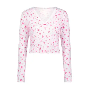 PINK CLOVER Print CROP V SLOUCHY LS