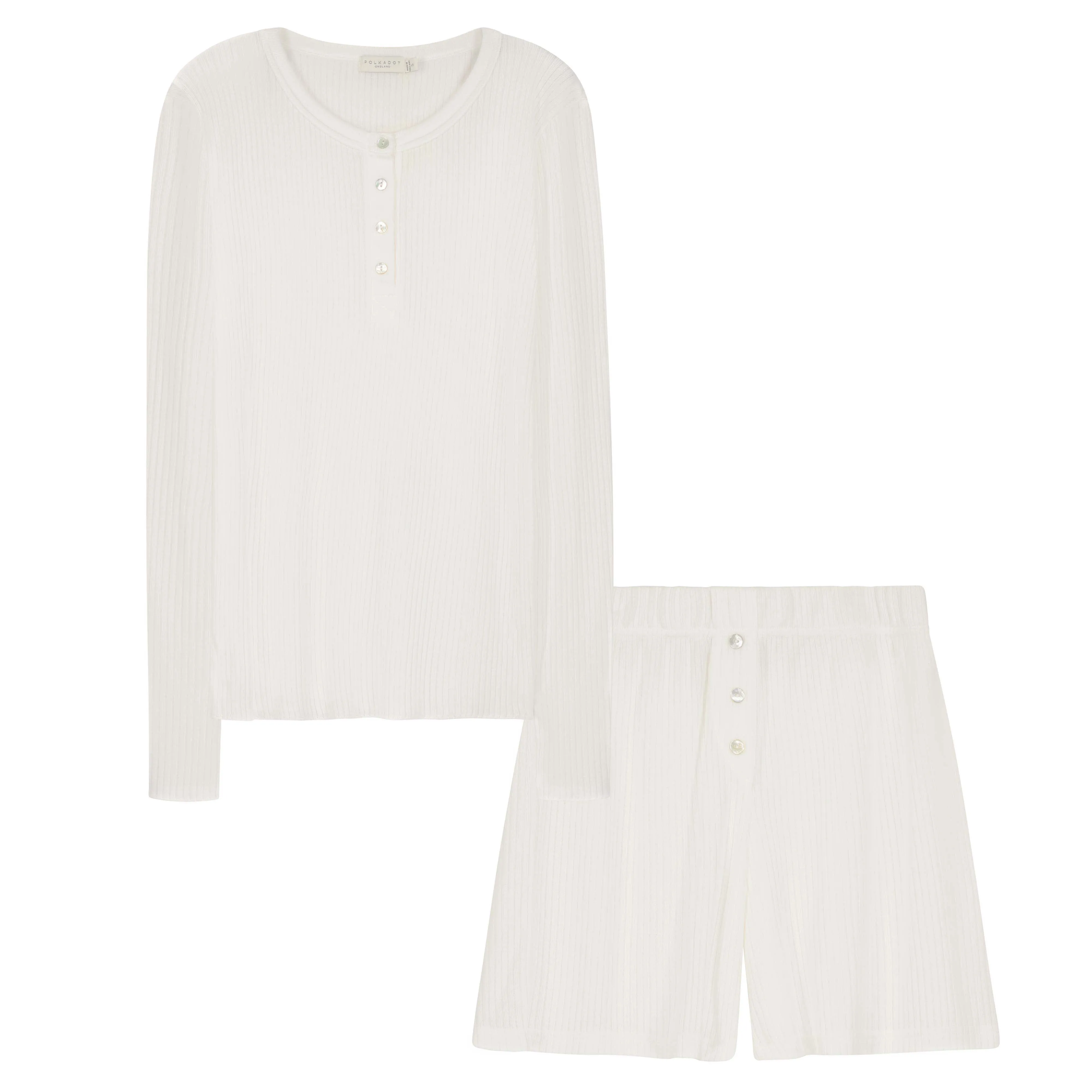 Polkadot MARA SLOUCHY RIB SHORT SET ~ PEARL WHITE