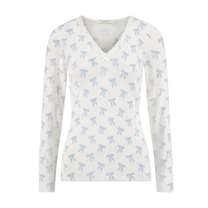 Polkadot PAULINE V NECK SLOUCHY Blue Forever Love Bow Print