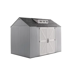 Rubbermaid Extra Large Resin Outdoor Storage Shed With Floor (7 x 10 Ft.), Weather Resistant, Brown, Organization for Home/Lawn Mower/Backyard Equipment/Bike Storage/Pool Supplies