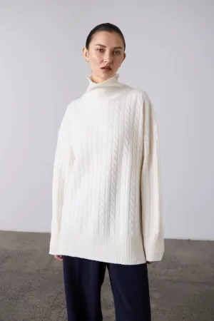 Slouchy Cable Knit Sweater Cream