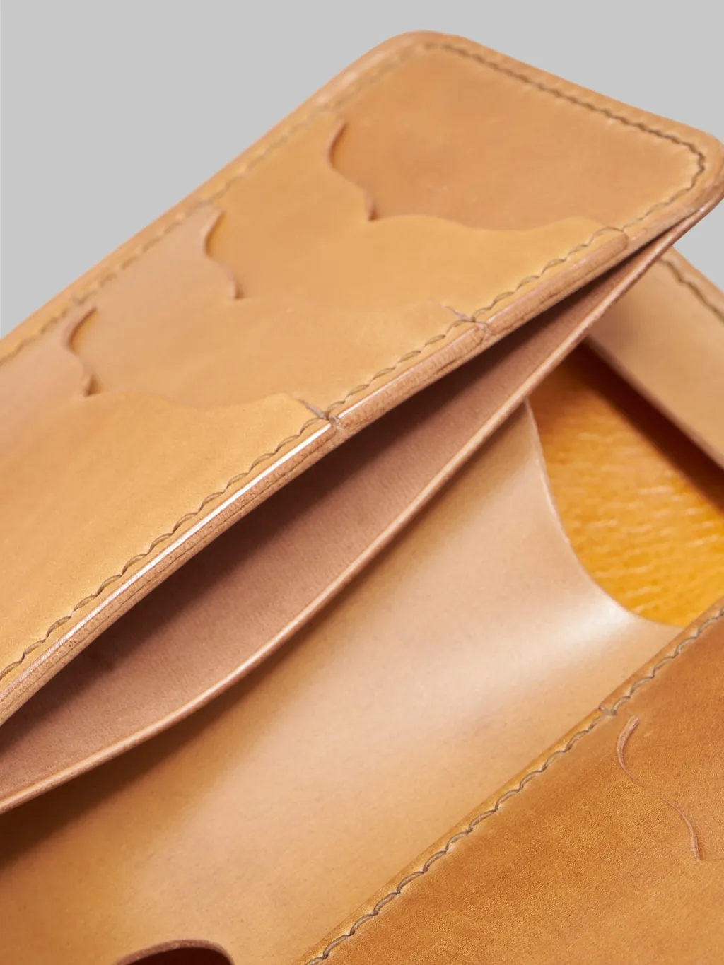 Flat Head Handsewn Shinki Cordovan Mid-Length Wallet in Camel Color