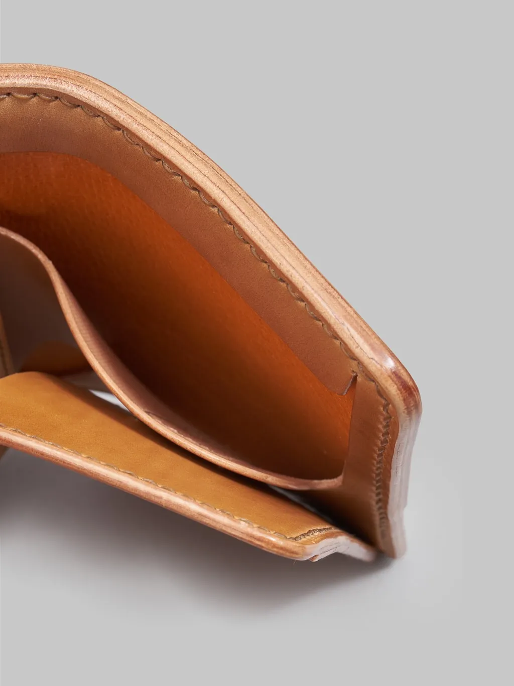 Flat Head Handsewn Shinki Cordovan Mid-Length Wallet in Camel Color