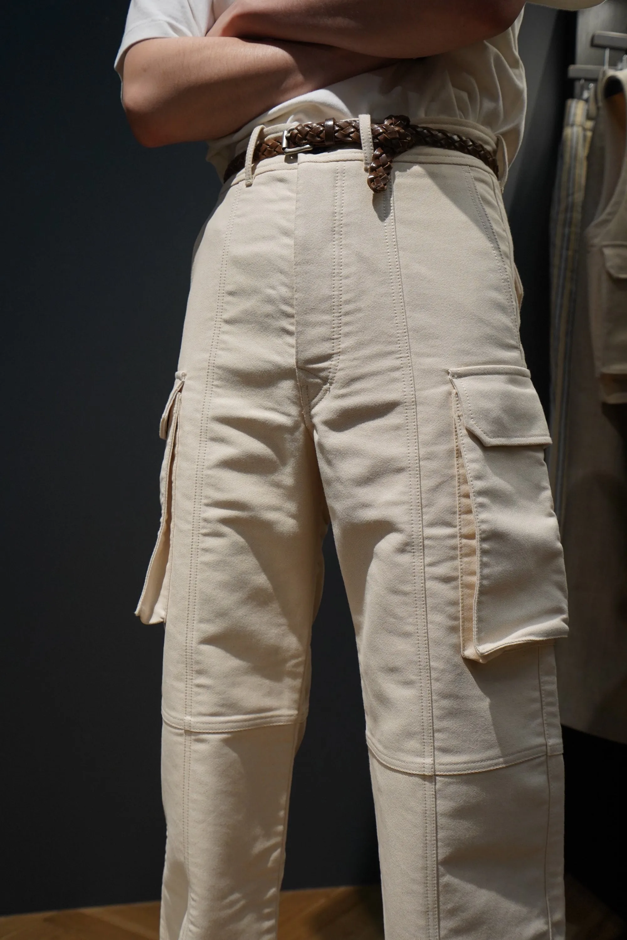 UNIFORME STITCH-DETAIL FLAP-POCKET TROUSERS