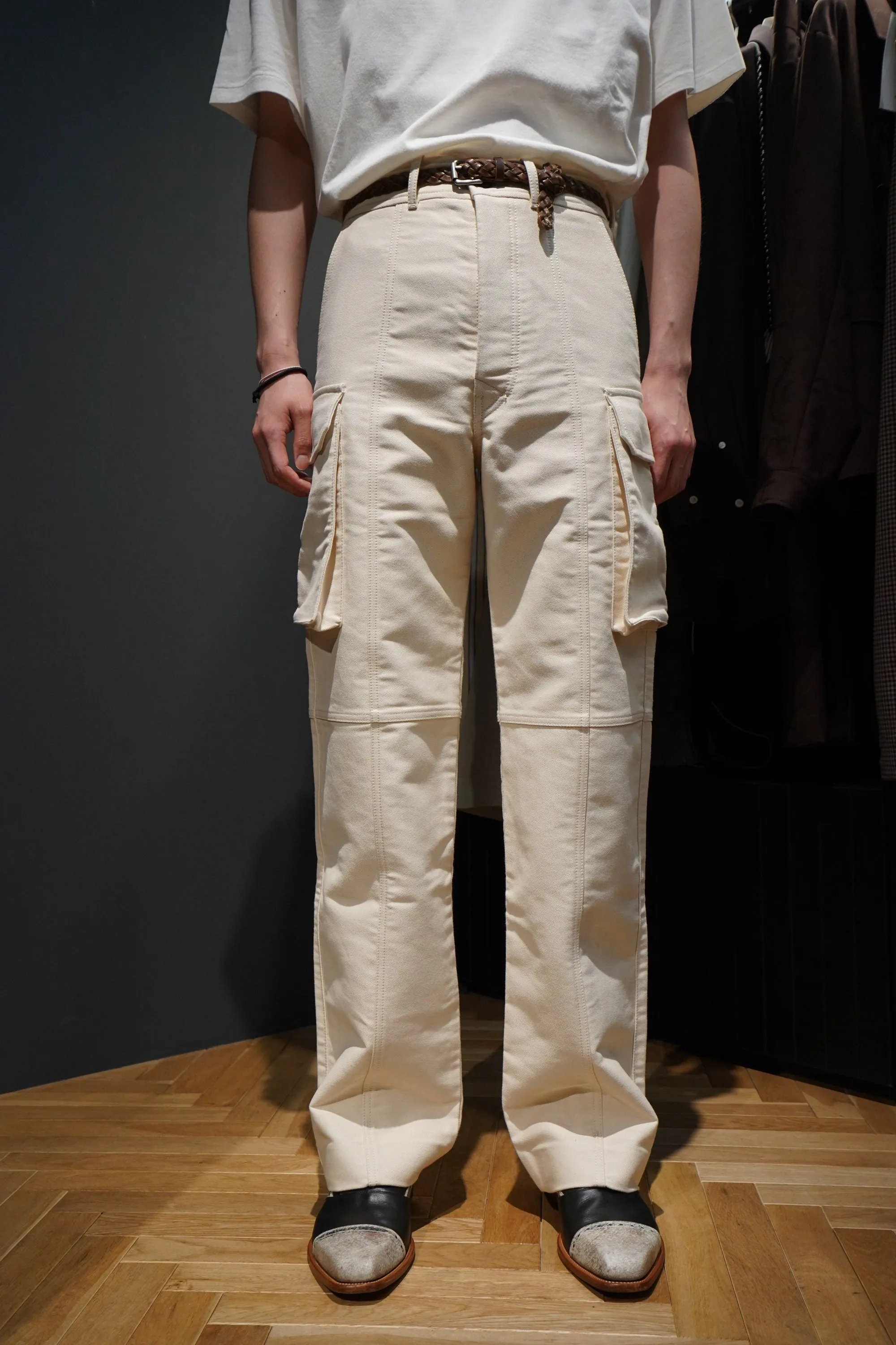 UNIFORME STITCH-DETAIL FLAP-POCKET TROUSERS