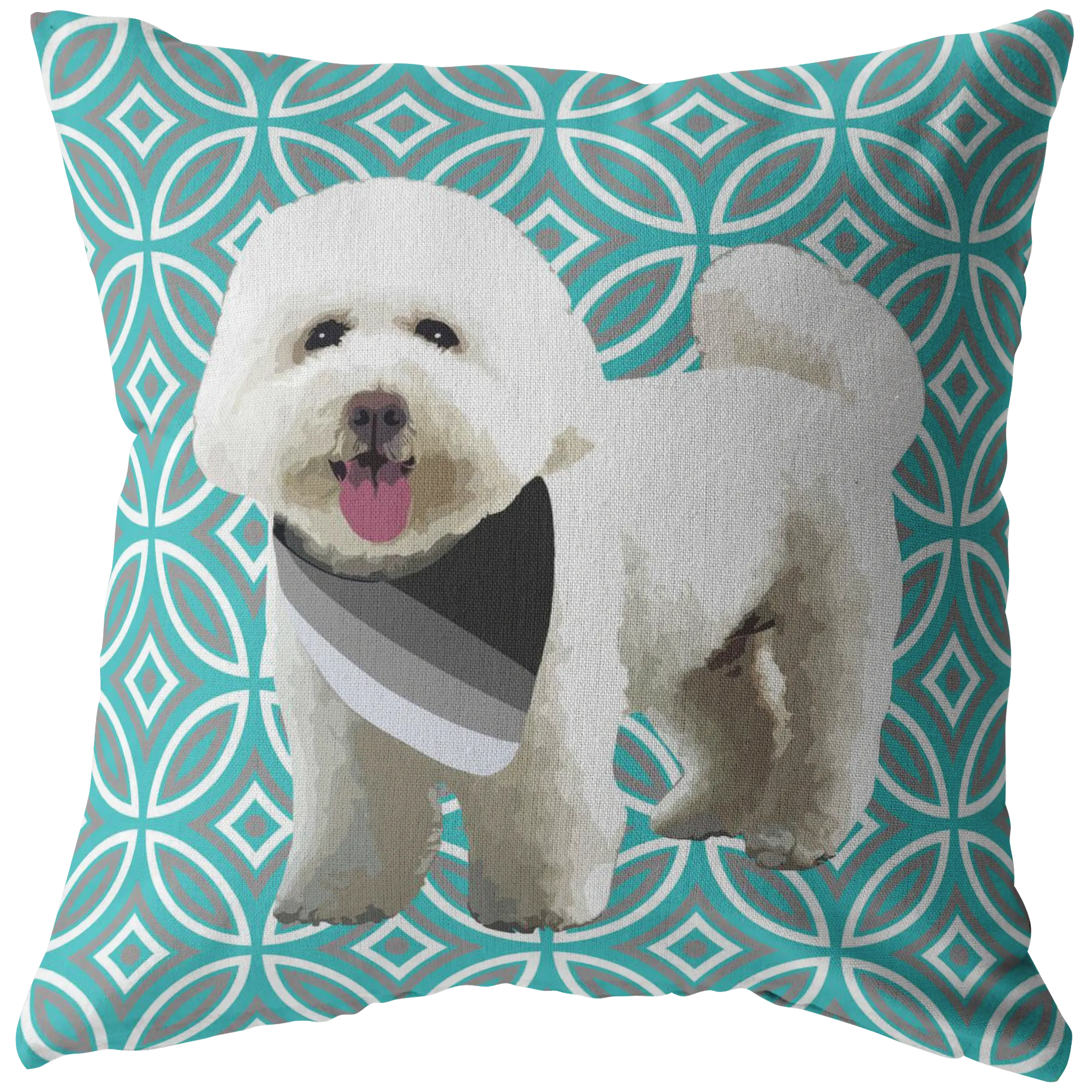 White Poodle Geometric Style 1 Pillow