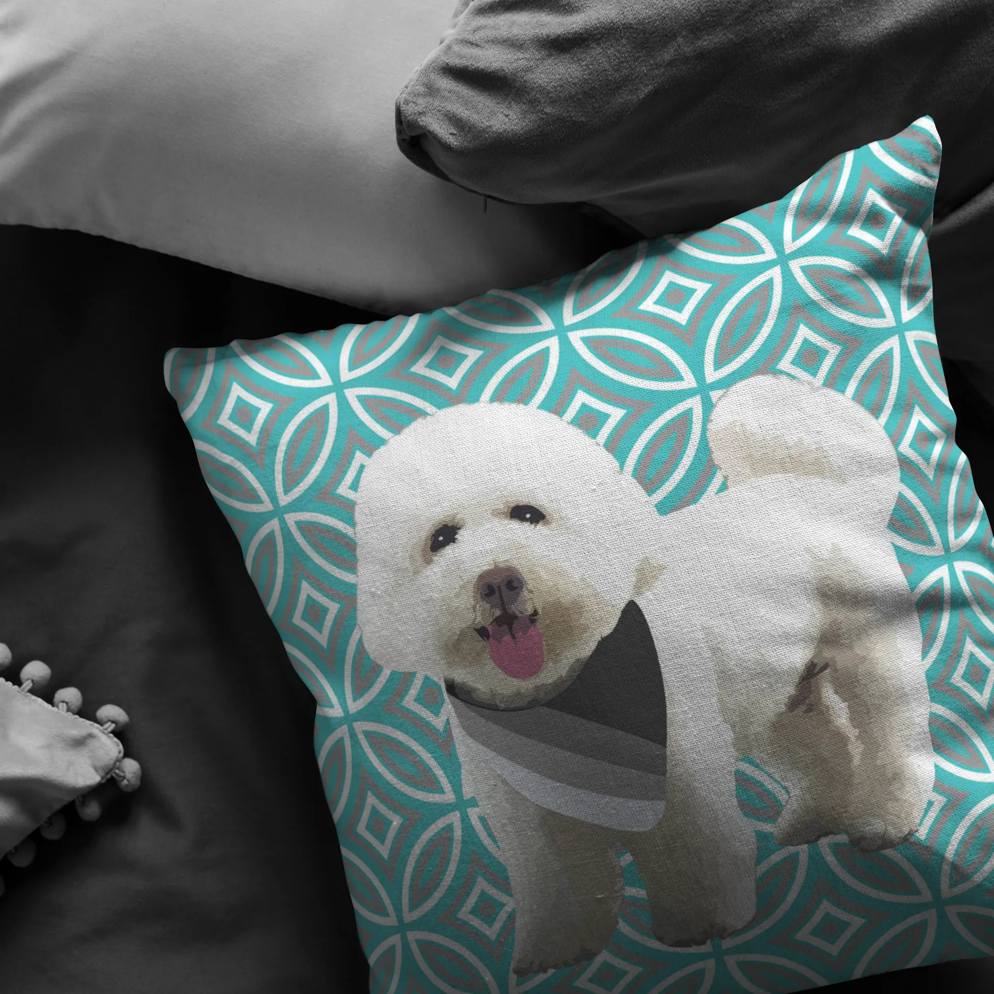 White Poodle Geometric Style 1 Pillow