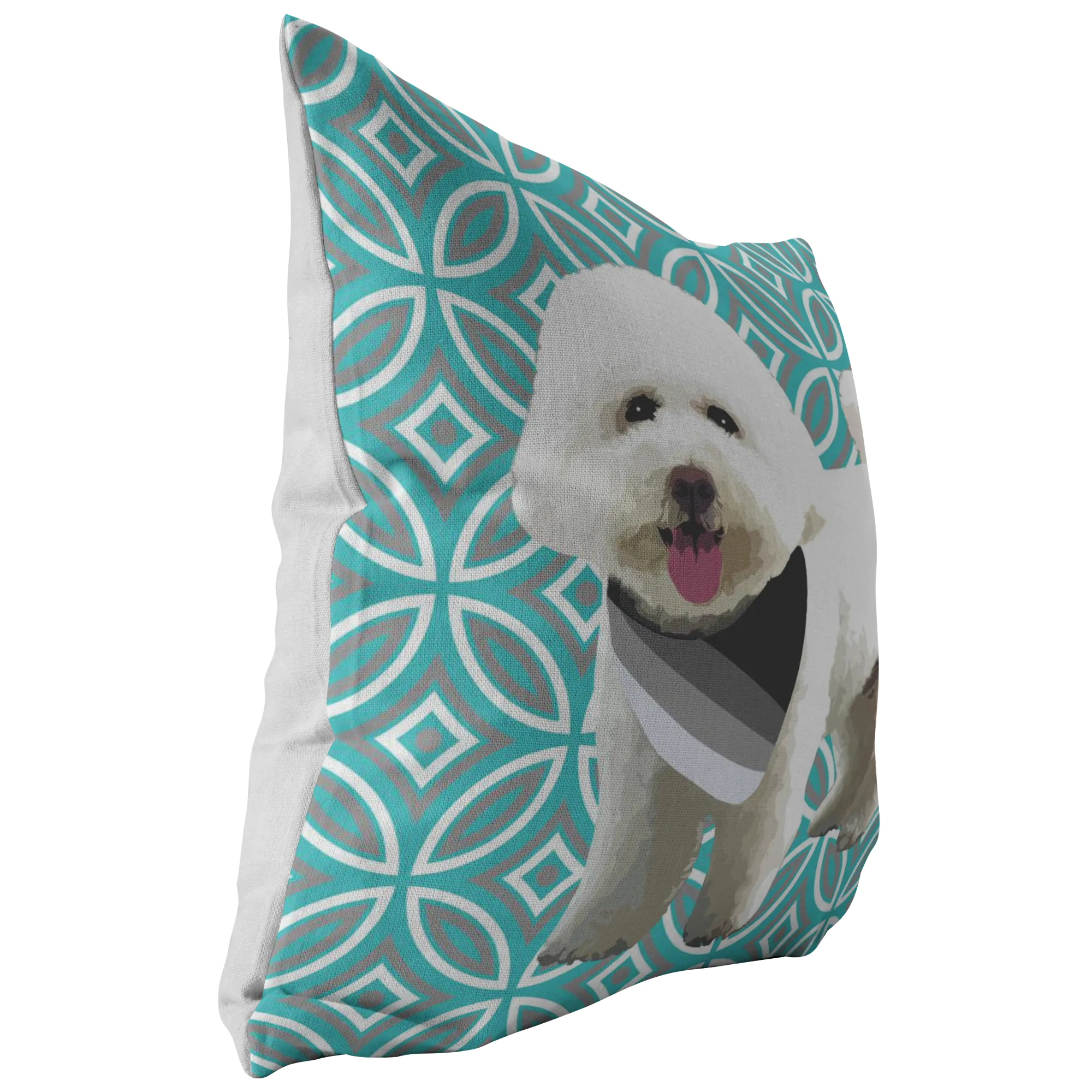 White Poodle Geometric Style 1 Pillow