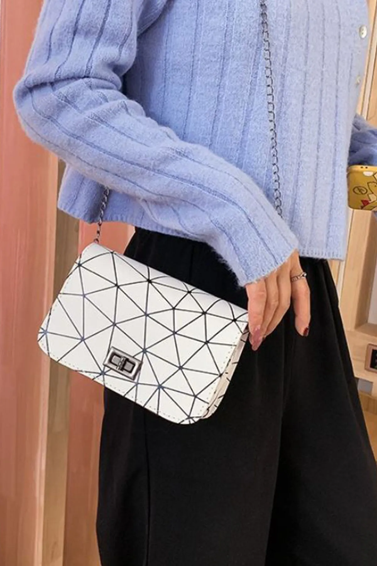White Wild Crack Printing All-Match Bag - A23 - WHB0016