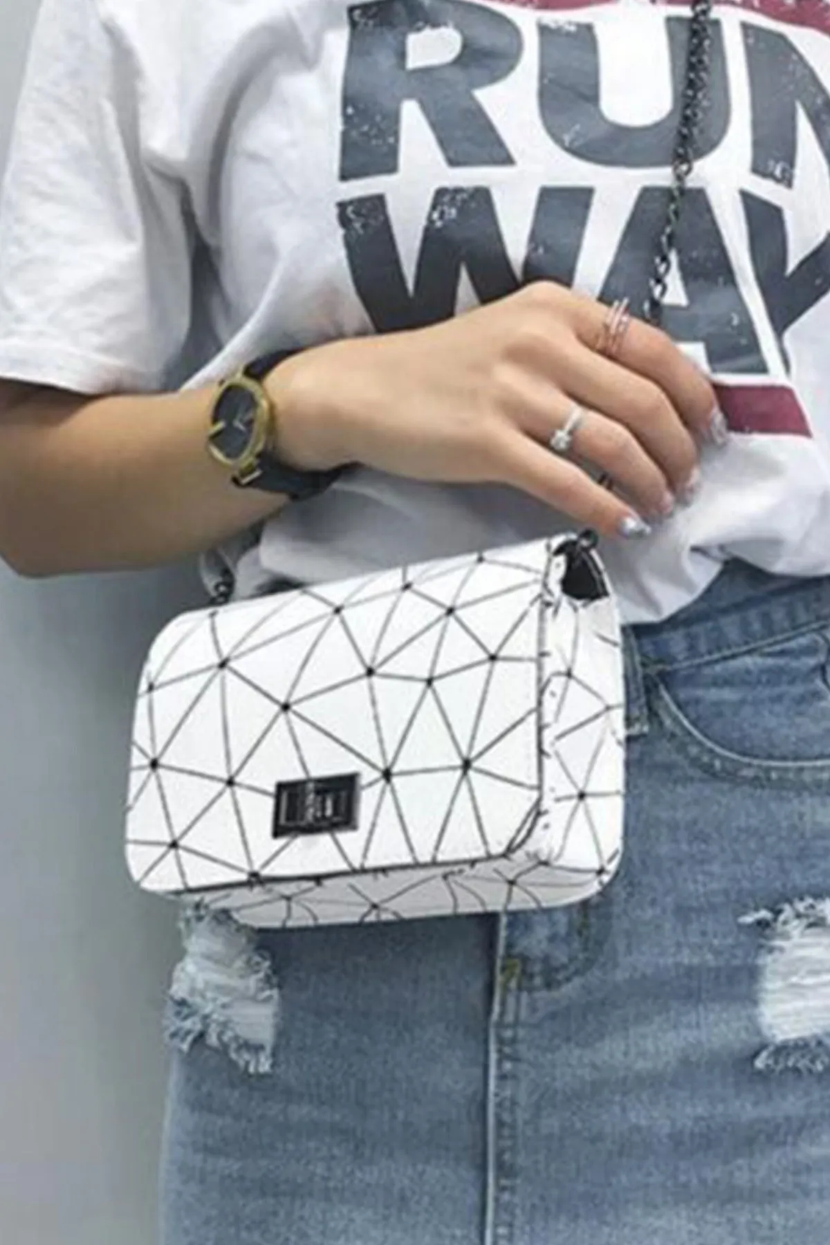 White Wild Crack Printing All-Match Bag - A23 - WHB0016