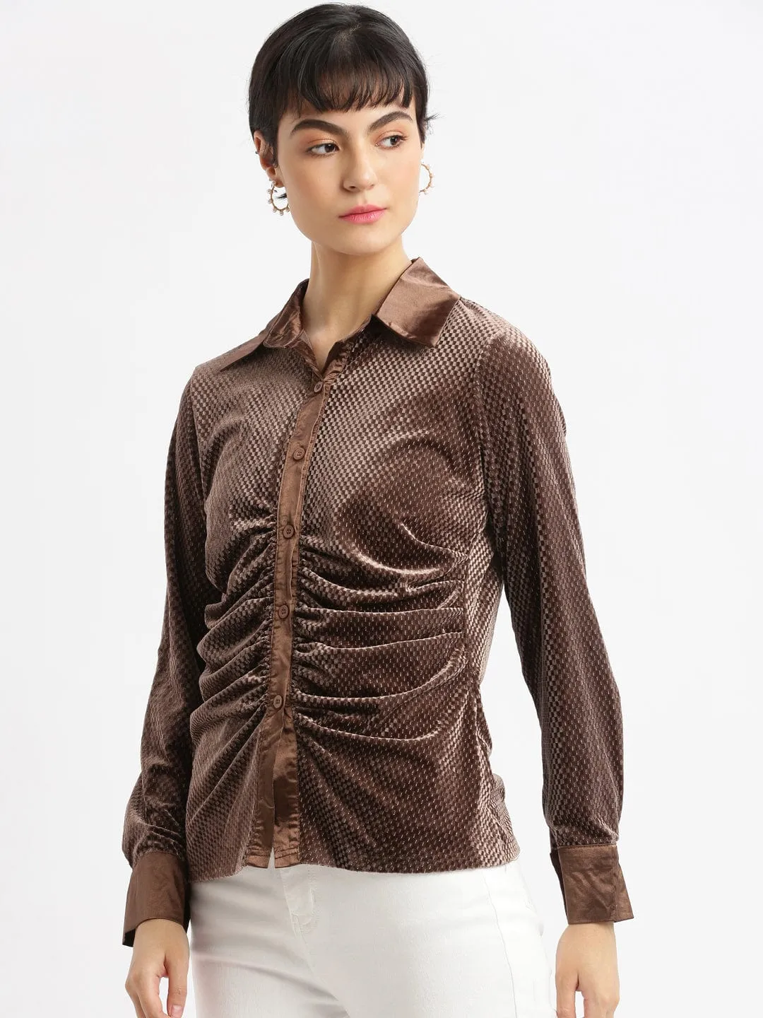 Women Brown Relaxed Slim Fit Opaque Casual Shirt