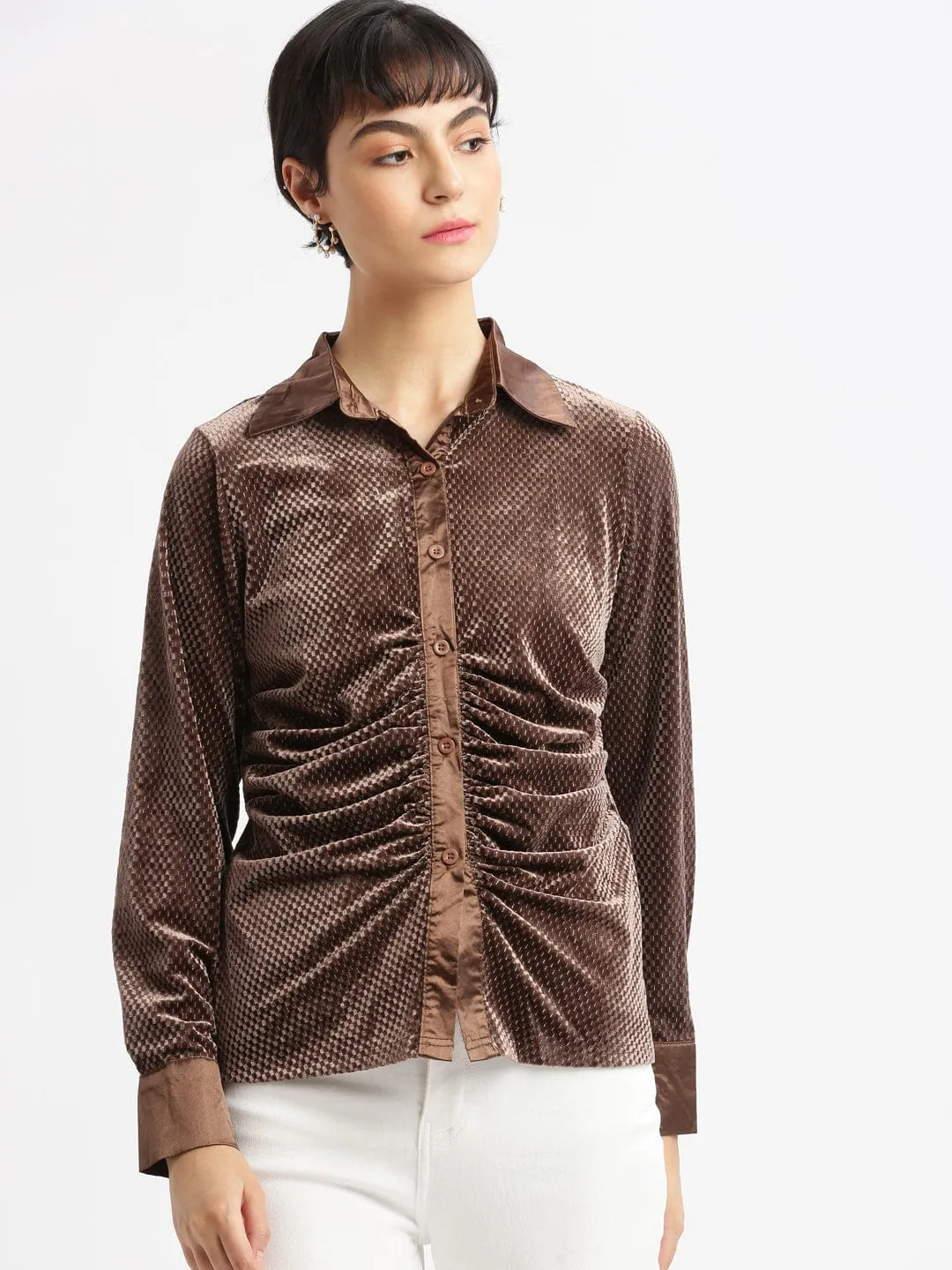 Women Brown Relaxed Slim Fit Opaque Casual Shirt